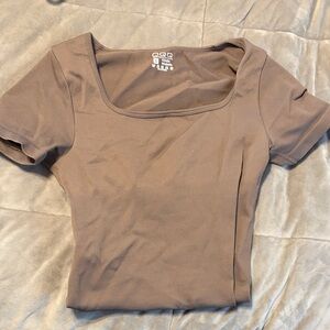 Square Neck Short Sleeve Bodysuit in Taupe